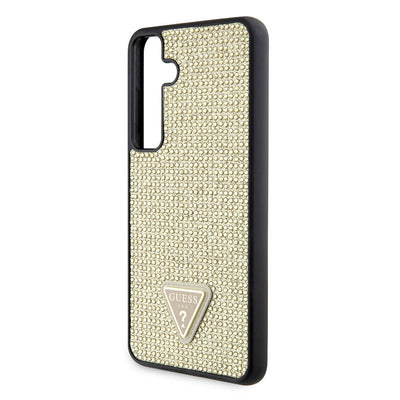 Galaxy S24 Kılıf Guess Orjinal Lisanslı Taşlı Arka Yüzey Üçgen Logolu Kapak Pembe