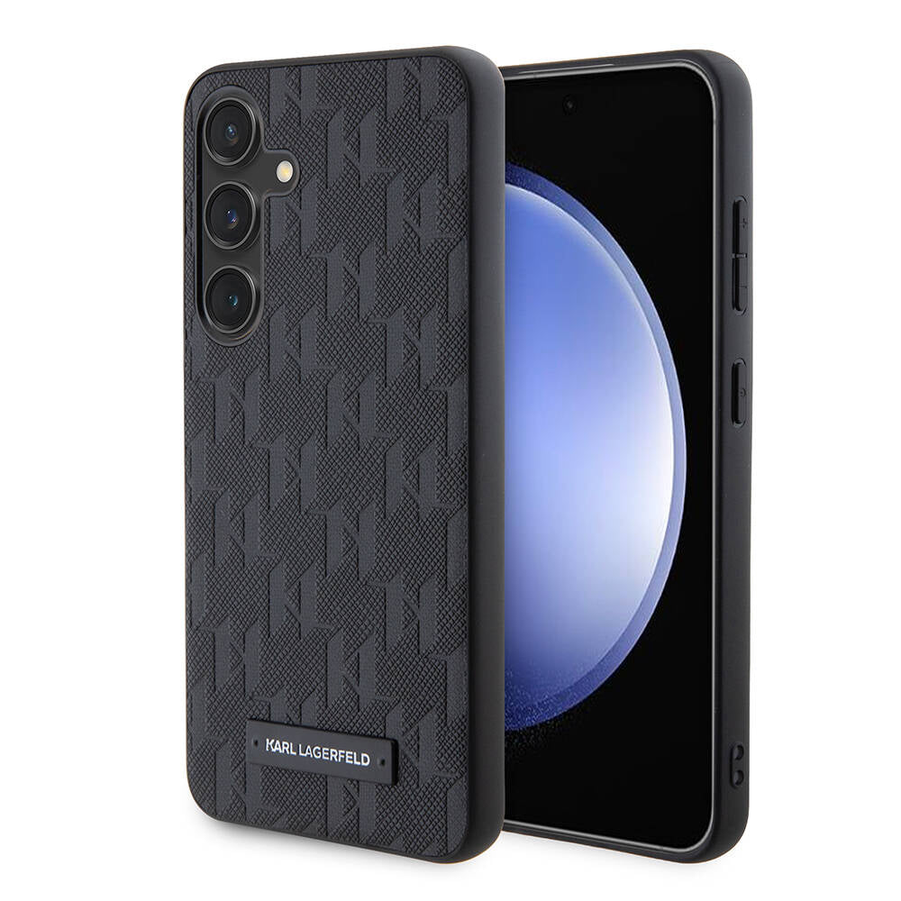 Galaxy S24 Kılıf Karl Lagerfeld Orjinal Lisanslı Saffiano Monogram Metal Logo Kapak Siyah
