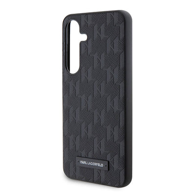 Galaxy S24 Kılıf Karl Lagerfeld Orjinal Lisanslı Saffiano Monogram Metal Logo Kapak Siyah