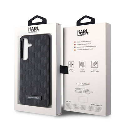 Galaxy S24 Kılıf Karl Lagerfeld Orjinal Lisanslı Saffiano Monogram Metal Logo Kapak Siyah