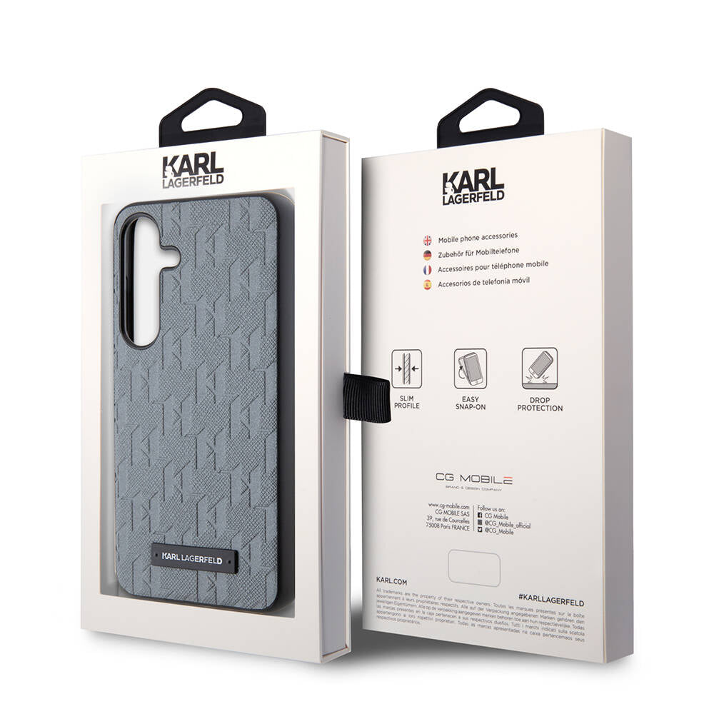 Galaxy S24 Kılıf Karl Lagerfeld Orjinal Lisanslı Saffiano Monogram Metal Logo Kapak Siyah
