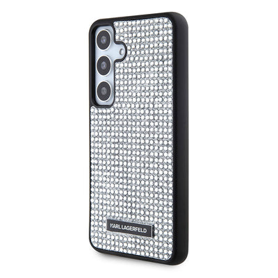 Galaxy S24 Kılıf Karl Lagerfeld Taşlı Metal Logo Orjinal Lisanslı Kapak Gümüş