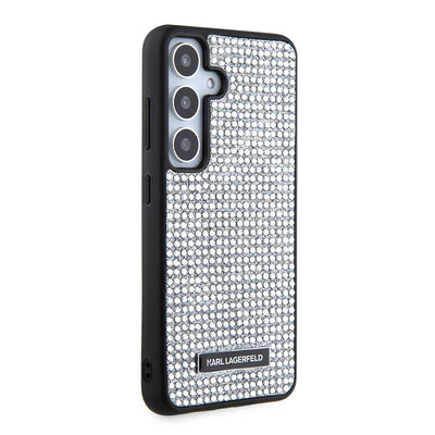 Galaxy S24 Kılıf Karl Lagerfeld Taşlı Metal Logo Orjinal Lisanslı Kapak Gümüş