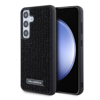 Galaxy S24 Kılıf Karl Lagerfeld Taşlı Metal Logo Orjinal Lisanslı Kapak Siyah