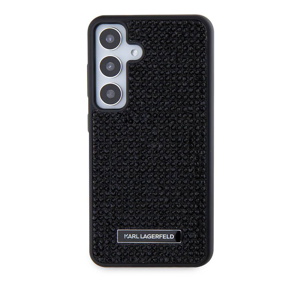 Galaxy S24 Kılıf Karl Lagerfeld Taşlı Metal Logo Orjinal Lisanslı Kapak Siyah