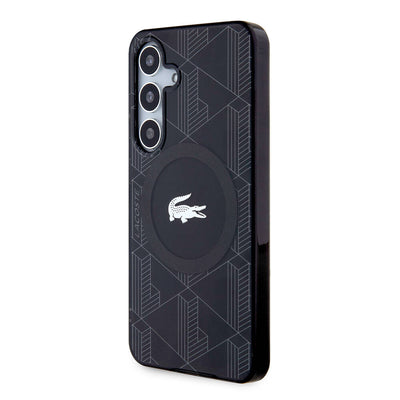 Galaxy S24 Kılıf Lacoste Orjinal Lisanslı Magsafe Şarj Özellikli Çift Katmanlı Timsah Logolu Blend Monogram Kapak Siyah