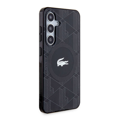 Galaxy S24 Kılıf Lacoste Orjinal Lisanslı Magsafe Şarj Özellikli Çift Katmanlı Timsah Logolu Blend Monogram Kapak Siyah