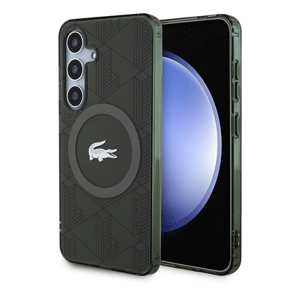 Galaxy S24 Kılıf Lacoste Orjinal Lisanslı M-safe Şarj Özellikli Çift Katmanlı Timsah Logolu Blend Monogram Kılıf
