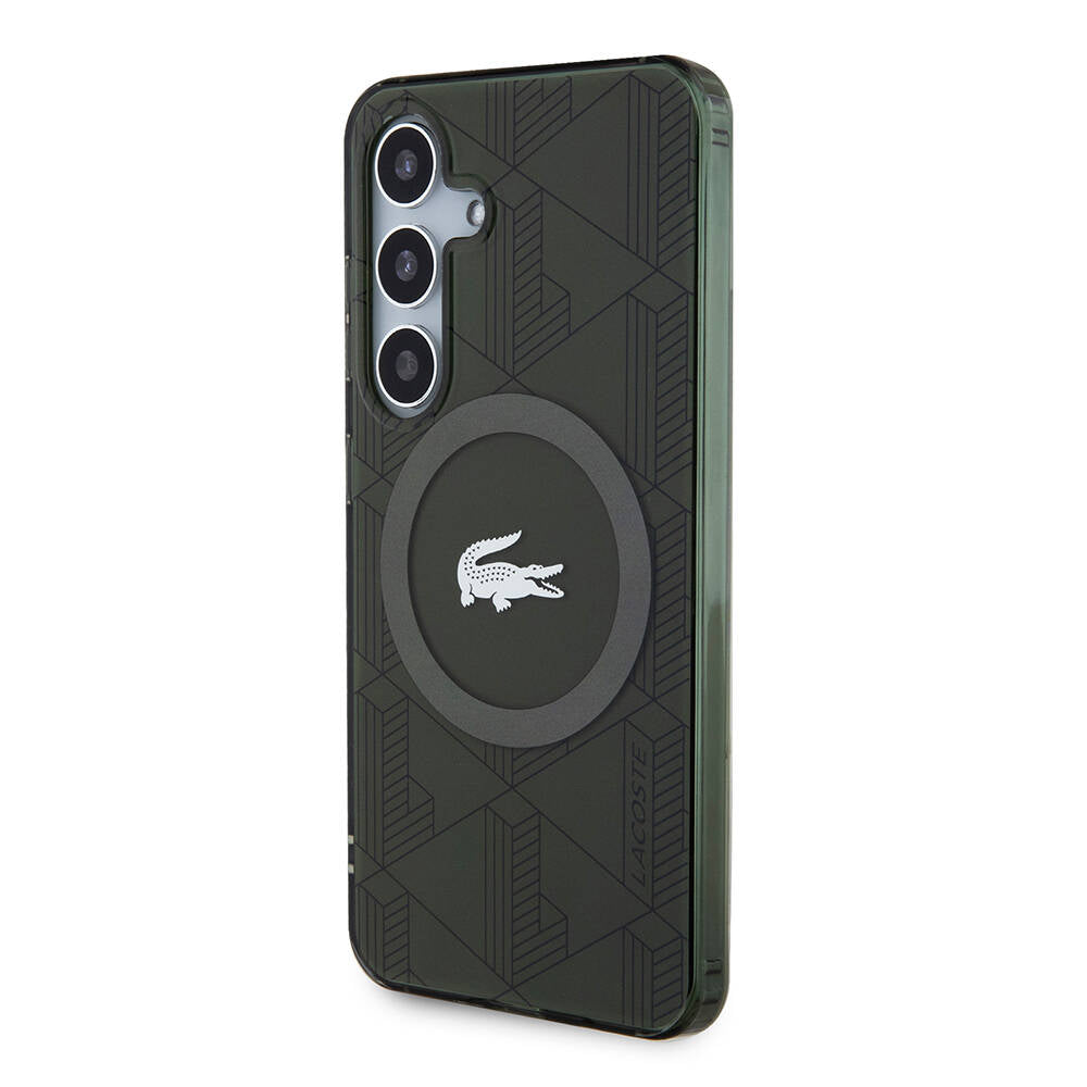Galaxy S24 Kılıf Lacoste Orjinal Lisanslı Magsafe Şarj Özellikli Çift Katmanlı Timsah Logolu Blend Monogram Kapak Siyah