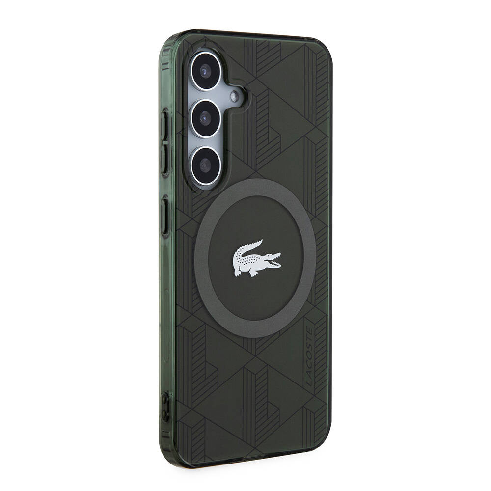 Galaxy S24 Kılıf Lacoste Orjinal Lisanslı Magsafe Şarj Özellikli Çift Katmanlı Timsah Logolu Blend Monogram Kapak Siyah