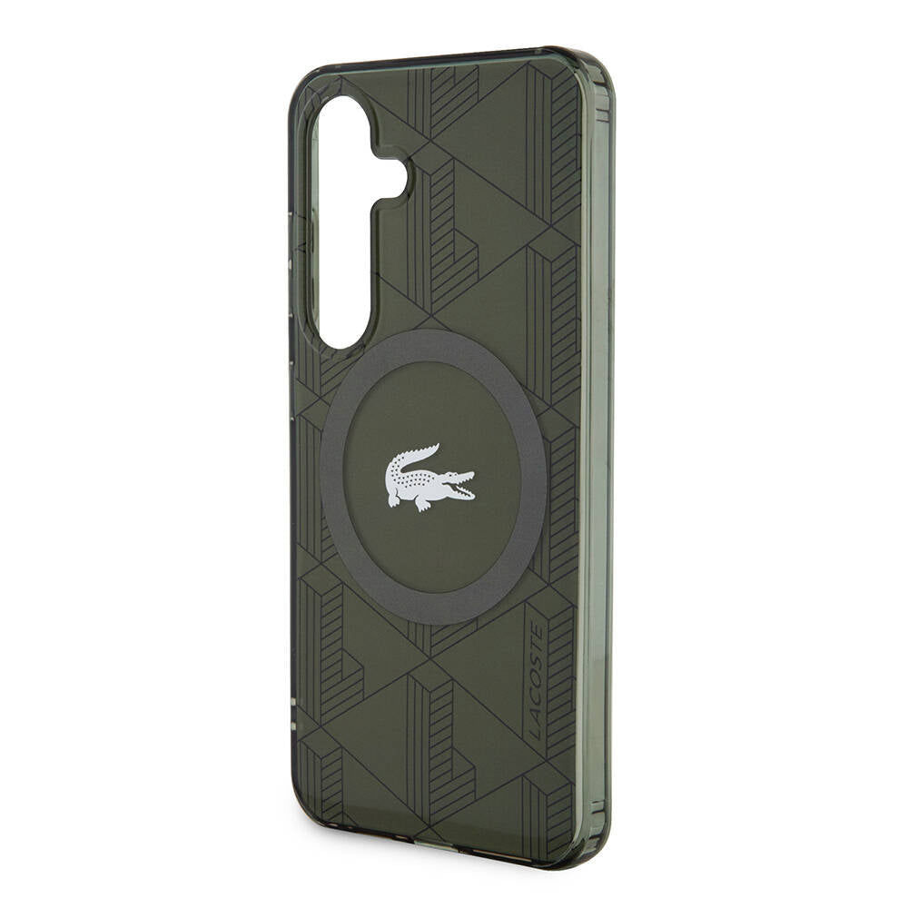 Galaxy S24 Kılıf Lacoste Orjinal Lisanslı Magsafe Şarj Özellikli Çift Katmanlı Timsah Logolu Blend Monogram Kapak Siyah