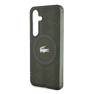 Galaxy S24 Kılıf Lacoste Orjinal Lisanslı Magsafe Şarj Özellikli Çift Katmanlı Timsah Logolu Blend Monogram Kapak Siyah