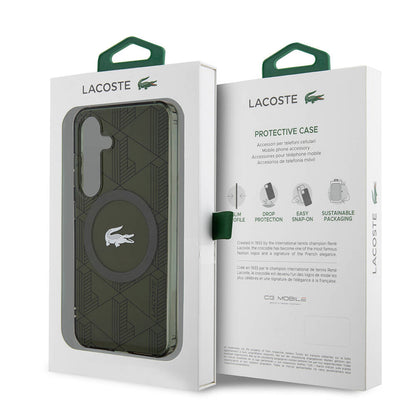 Galaxy S24 Kılıf Lacoste Orjinal Lisanslı M-safe Şarj Özellikli Çift Katmanlı Timsah Logolu Blend Monogram Kılıf