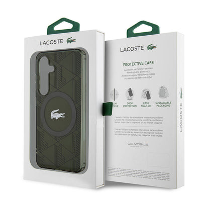 Galaxy S24 Kılıf Lacoste Orjinal Lisanslı Magsafe Şarj Özellikli Çift Katmanlı Timsah Logolu Blend Monogram Kapak Siyah