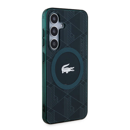 Galaxy S24 Kılıf Lacoste Orjinal Lisanslı M-safe Şarj Özellikli Çift Katmanlı Timsah Logolu Blend Monogram Kılıf
