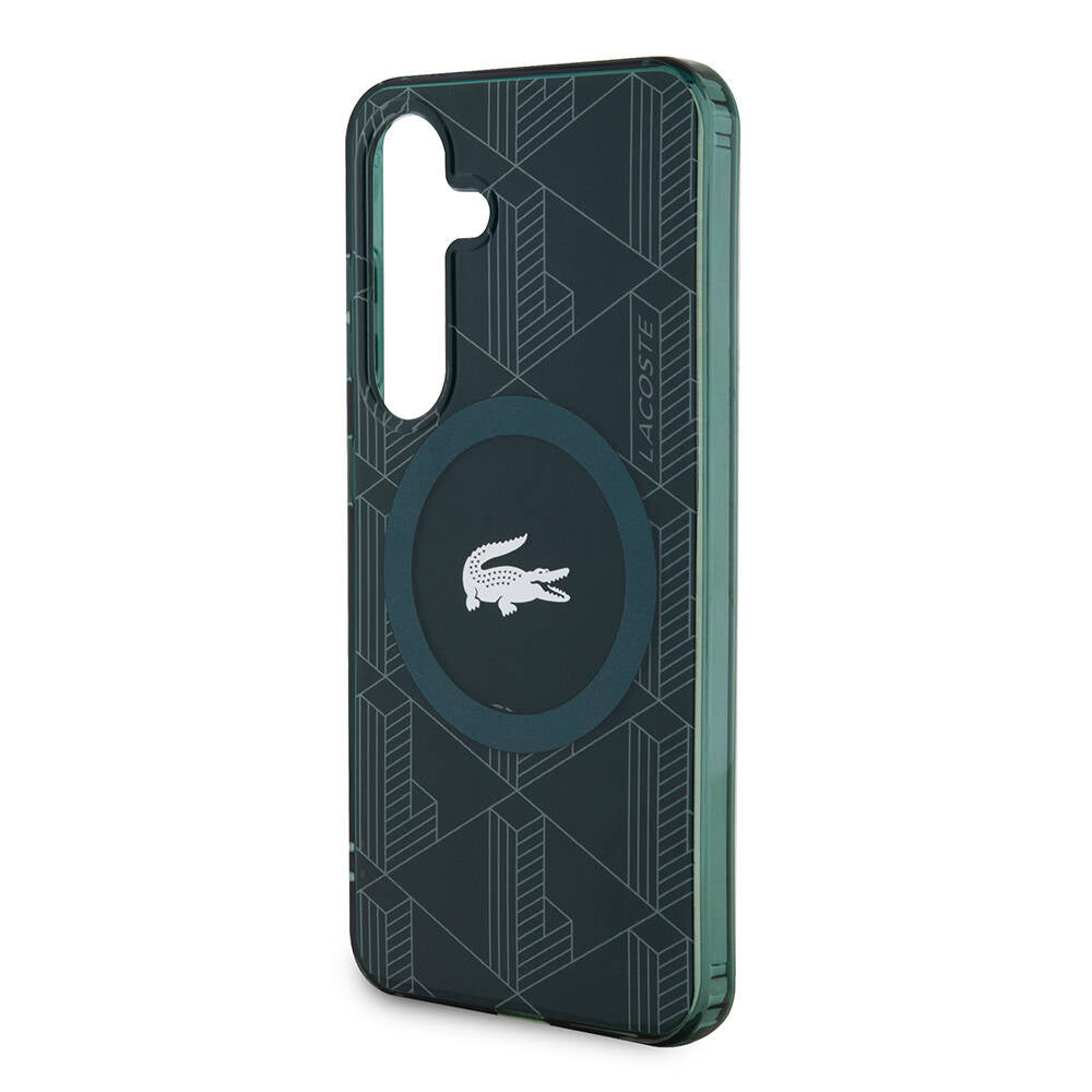 Galaxy S24 Kılıf Lacoste Orjinal Lisanslı Magsafe Şarj Özellikli Çift Katmanlı Timsah Logolu Blend Monogram Kapak Siyah