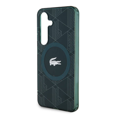 Galaxy S24 Kılıf Lacoste Orjinal Lisanslı Magsafe Şarj Özellikli Çift Katmanlı Timsah Logolu Blend Monogram Kapak Siyah