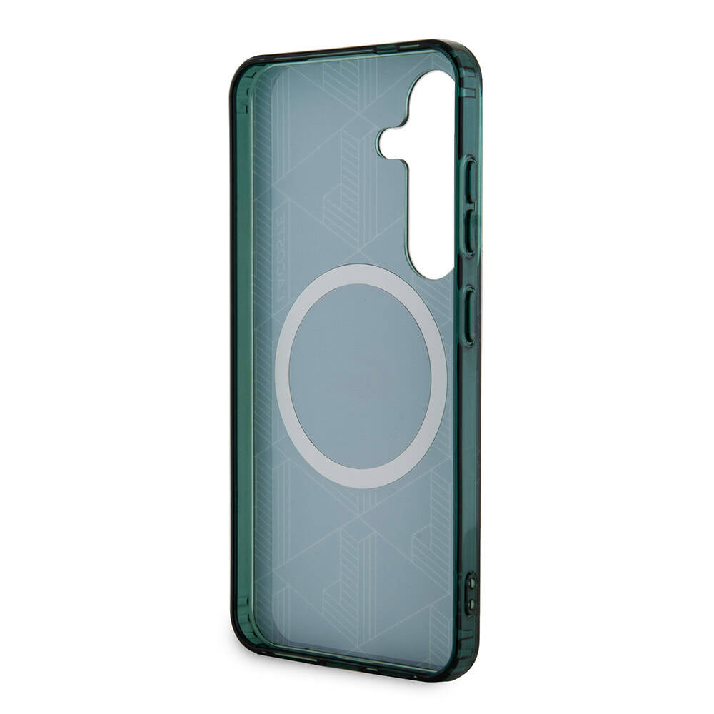 Galaxy S24 Kılıf Lacoste Orjinal Lisanslı Magsafe Şarj Özellikli Çift Katmanlı Timsah Logolu Blend Monogram Kapak Siyah