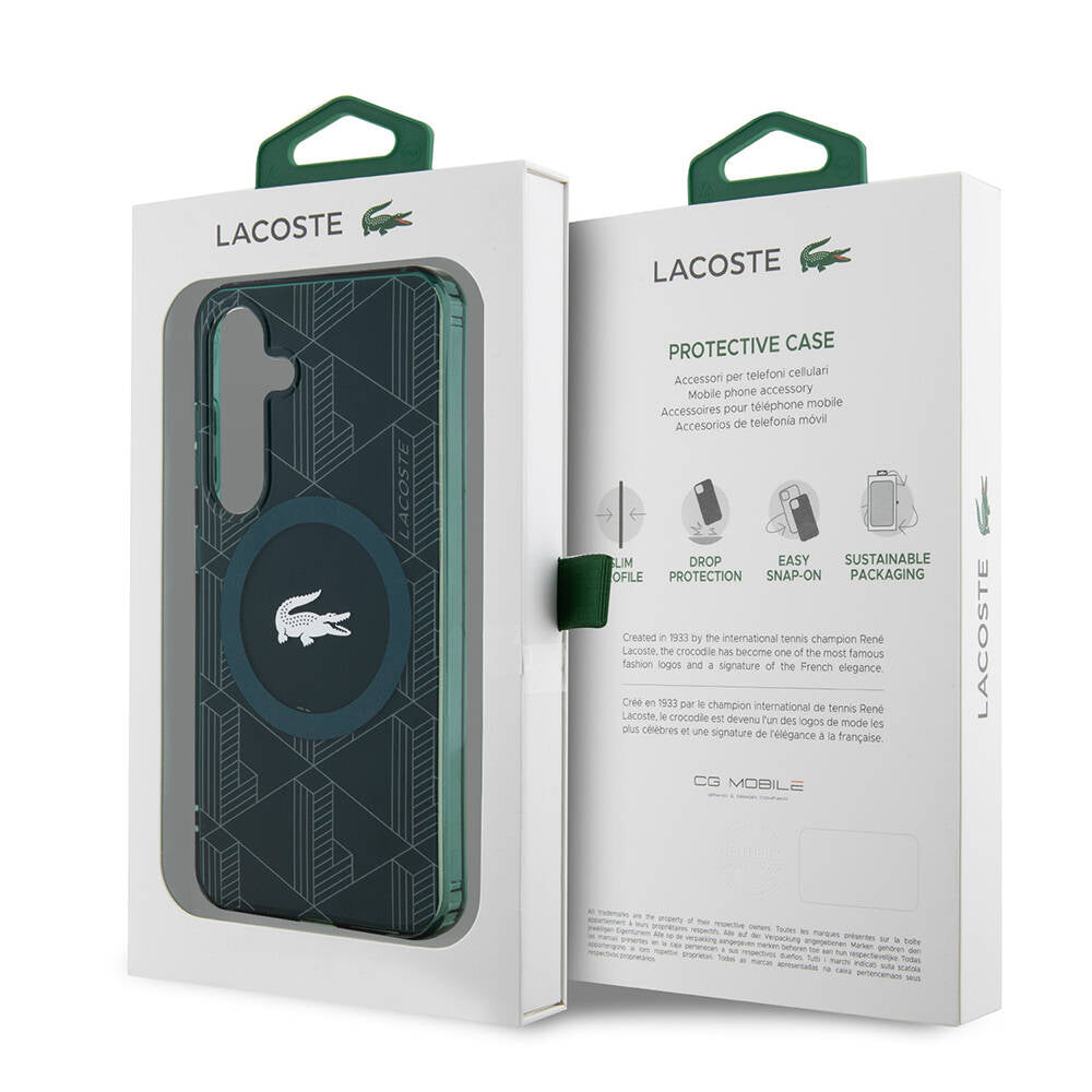 Galaxy S24 Kılıf Lacoste Orjinal Lisanslı Magsafe Şarj Özellikli Çift Katmanlı Timsah Logolu Blend Monogram Kapak Siyah
