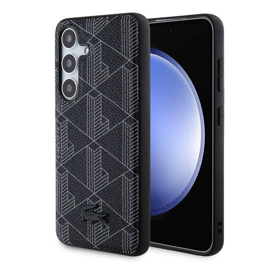Galaxy S24 Kılıf Lacoste Orjinal Lisanslı M-safe Şarj Özellikli PU Deri Görünümlü Karışık Monogram Desenli Kılıf