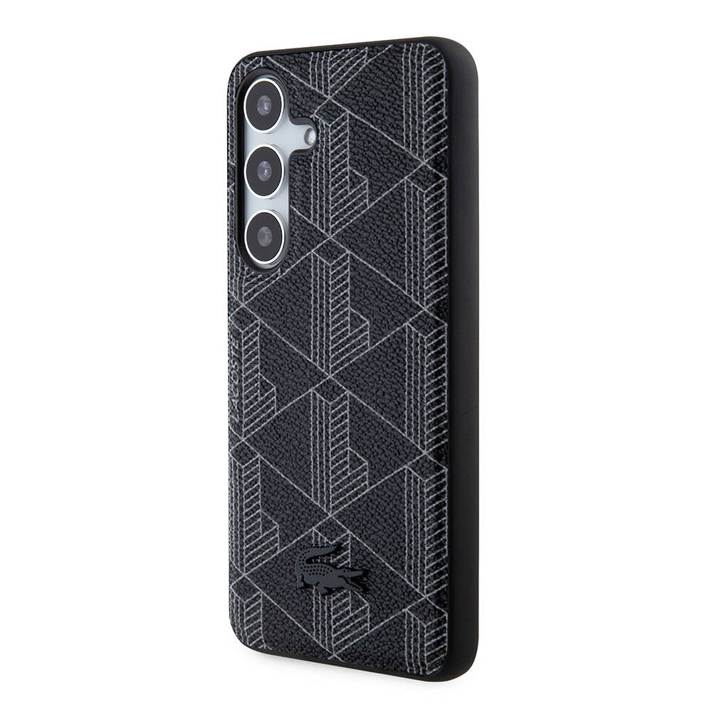 Galaxy S24 Kılıf Lacoste Orjinal Lisanslı M-safe Şarj Özellikli PU Deri Görünümlü Karışık Monogram Desenli Kılıf