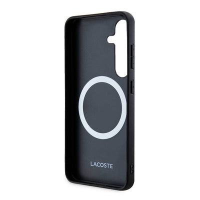 Galaxy S24 Kılıf Lacoste Orjinal Lisanslı Magsafe Şarj Özellikli PU Deri Görünümlü Karışık Monogram Desenli Kapak Lacivert