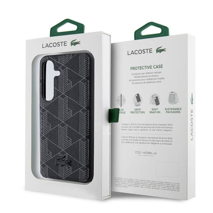 Galaxy S24 Kılıf Lacoste Orjinal Lisanslı M-safe Şarj Özellikli PU Deri Görünümlü Karışık Monogram Desenli Kılıf