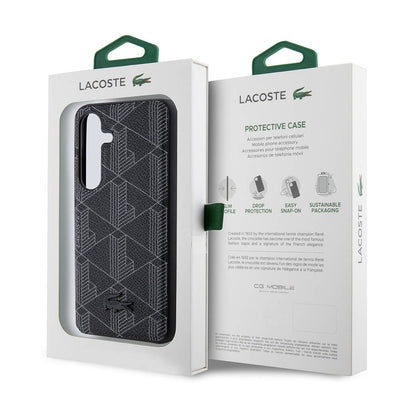Galaxy S24 Kılıf Lacoste Orjinal Lisanslı Magsafe Şarj Özellikli PU Deri Görünümlü Karışık Monogram Desenli Kapak Lacivert