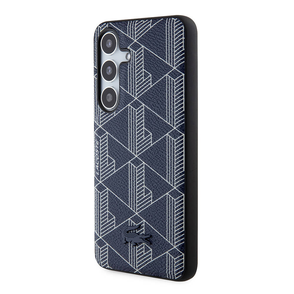 Galaxy S24 Kılıf Lacoste Orjinal Lisanslı M-safe Şarj Özellikli PU Deri Görünümlü Karışık Monogram Desenli Kılıf