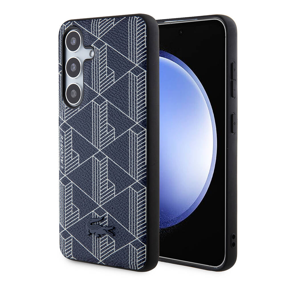 Galaxy S24 Kılıf Lacoste Orjinal Lisanslı M-safe Şarj Özellikli PU Deri Görünümlü Karışık Monogram Desenli Kılıf