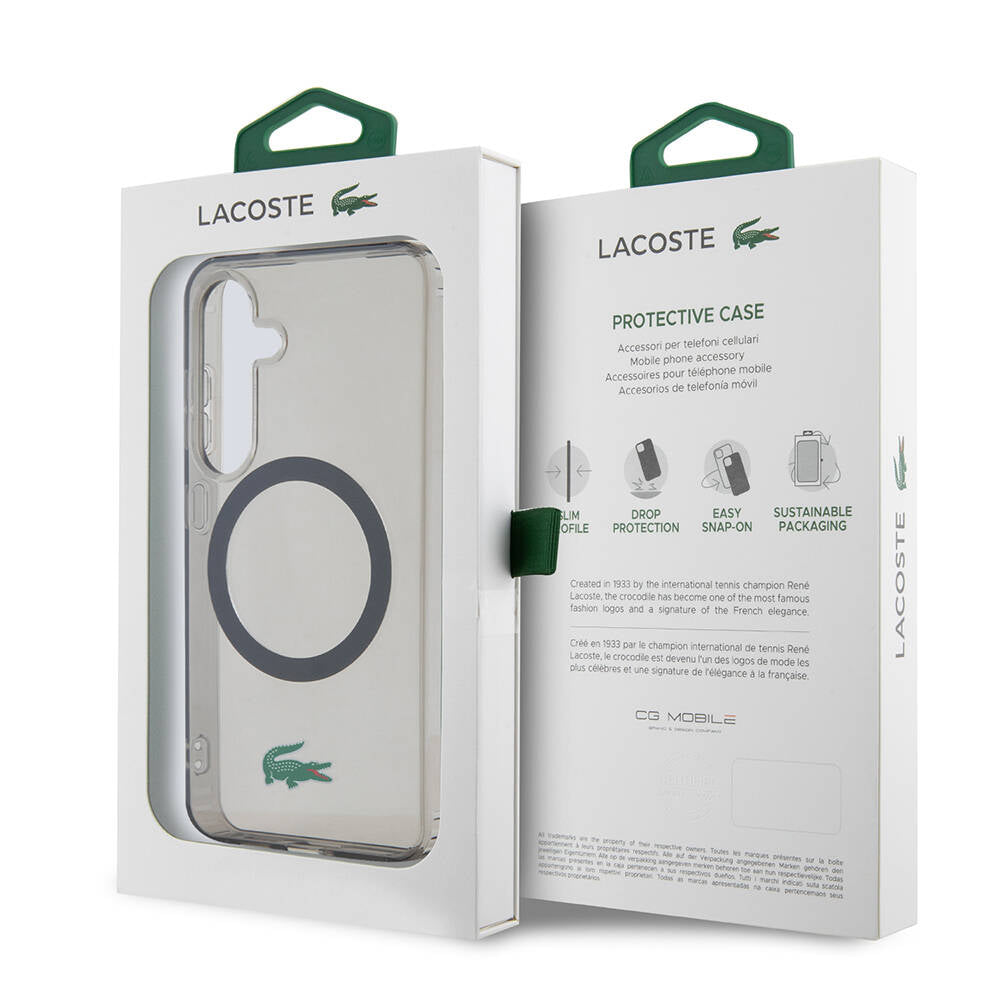 Galaxy S24 Kılıf Lacoste Orjinal Lisanslı M-safe Şarj Özellikli Transparan Timsah Logo Baskılı Kılıf