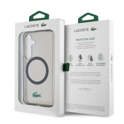 Galaxy S24 Kılıf Lacoste Orjinal Lisanslı M-safe Şarj Özellikli Transparan Timsah Logo Baskılı Kılıf