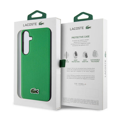 Galaxy S24 Kılıf Lacoste Orjinal Lisanslı PU Pike Desenli Arka Yüzey İkonik Timsah Dokuma Logolu Kapak Yeşil