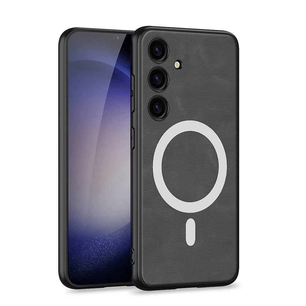 Galaxy S24 Kılıf M-safe Şarj Özellikli Deri Tasarımlı Zore Kıpta Nubuk Kılıf