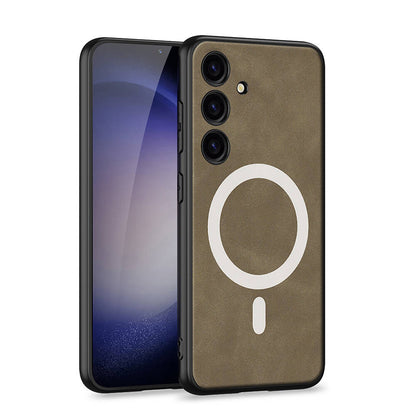 Galaxy S24 Kılıf M-safe Şarj Özellikli Deri Tasarımlı Zore Kıpta Nubuk Kılıf