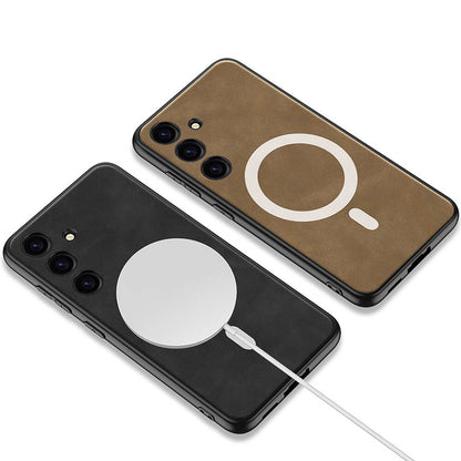 Galaxy S24 Kılıf M-safe Şarj Özellikli Deri Tasarımlı Zore Kıpta Nubuk Kılıf