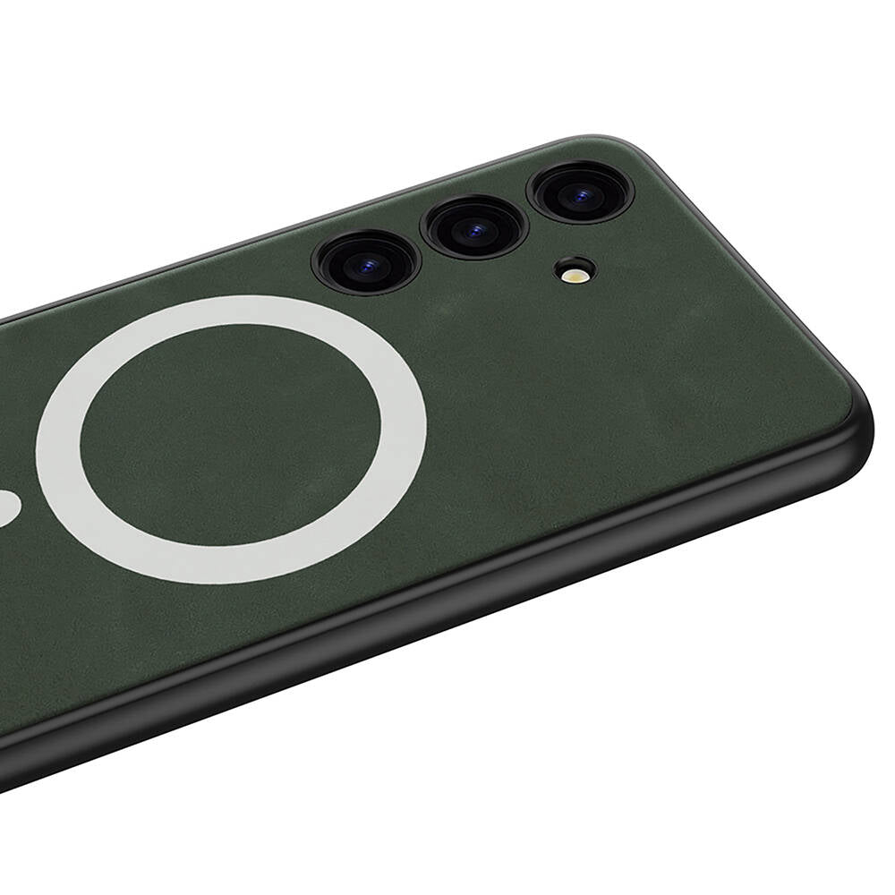 Galaxy S24 Kılıf M-safe Şarj Özellikli Deri Tasarımlı Zore Kıpta Nubuk Kılıf