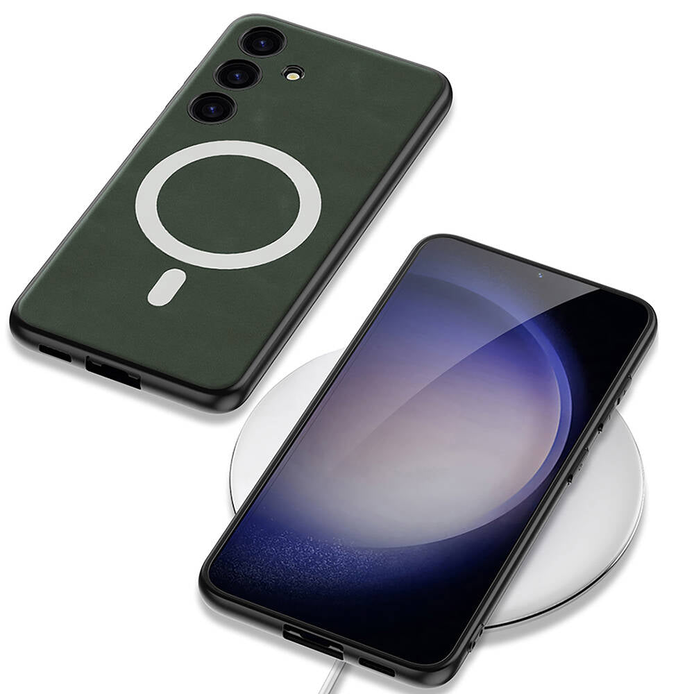 Galaxy S24 Kılıf M-safe Şarj Özellikli Deri Tasarımlı Zore Kıpta Nubuk Kılıf