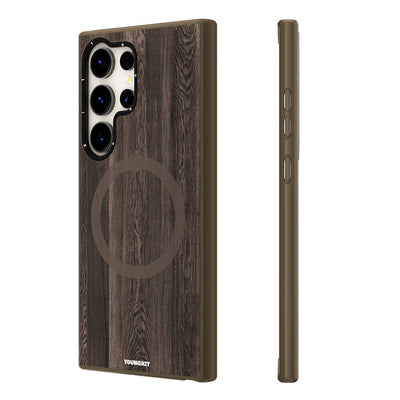 Galaxy S24 Ultra Kılıf Magsafe Şarj Özellikli Sararmaya Dayanıklı Youngkit Wood Forest Serisi Kapak Siyah