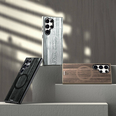 Galaxy S24 Ultra Kılıf Magsafe Şarj Özellikli Sararmaya Dayanıklı Youngkit Wood Forest Serisi Kapak Siyah