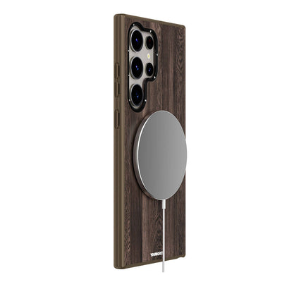 Galaxy S24 Ultra Kılıf Magsafe Şarj Özellikli Sararmaya Dayanıklı Youngkit Wood Forest Serisi Kapak Siyah