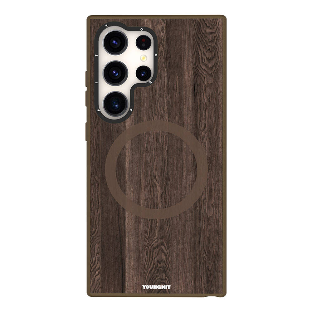 Galaxy S24 Ultra Kılıf Magsafe Şarj Özellikli Sararmaya Dayanıklı Youngkit Wood Forest Serisi Kapak Kahverengi