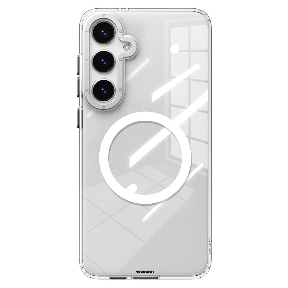 Galaxy S24 Kılıf Magsafe Şarj Özellikli Sararmaya Karşı Dayanıklı Youngkit Clear Crystal Serisi Kapak Gümüş