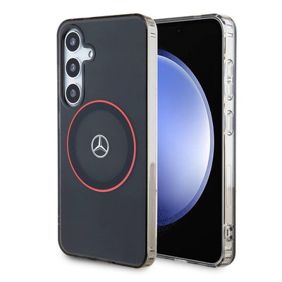 Galaxy S24 Kılıf Mercedes Benz Orjinal Lisanslı Magsafe Şarj Özellikli IML Yıldız Logolu Red Ring Kapak Siyah
