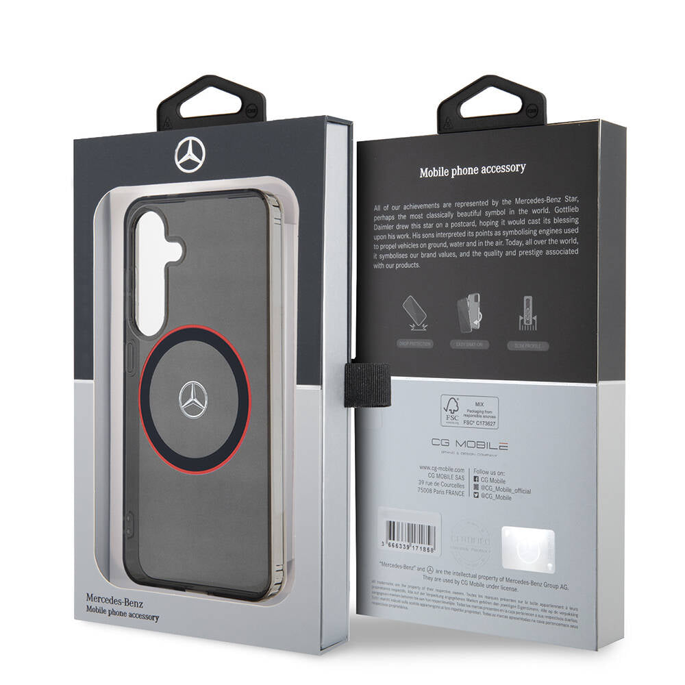 Galaxy S24 Kılıf Mercedes Benz Orjinal Lisanslı M-safe Şarj Özellikli IML Yıldız Logolu Red Ring Kılıf