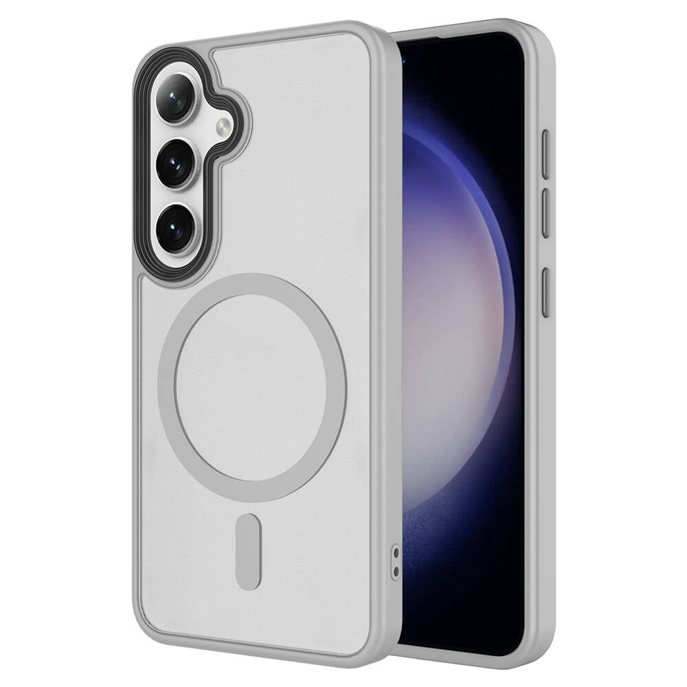 Galaxy S24 Kılıf Sert PC Arka Yüzey Wireless Şarj Özellikli Zore Flet Magsafe Kapak Gri