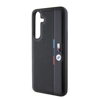 Galaxy S24 Plus Kılıf BMW Orjinal Lisanslı M Logolu Üç Renk Çizgili Delikli Detail Line Kapak Siyah