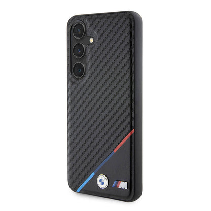 Galaxy S24 Plus Kılıf BMW Orjinal Lisanslı M-safe Şarj Özellikli M Logolu Üç Çizgili PU Karbon Kılıf