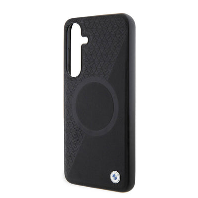 Galaxy S24 Plus Kılıf BMW Orjinal Lisanslı Magsafe Şarj Özellikli Yarım Dokulu Circle Leather Kapak Siyah