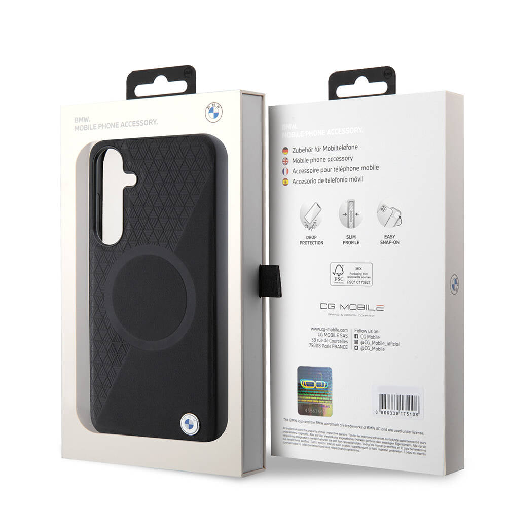 Galaxy S24 Plus Kılıf BMW Orjinal Lisanslı Magsafe Şarj Özellikli Yarım Dokulu Circle Leather Kapak Siyah